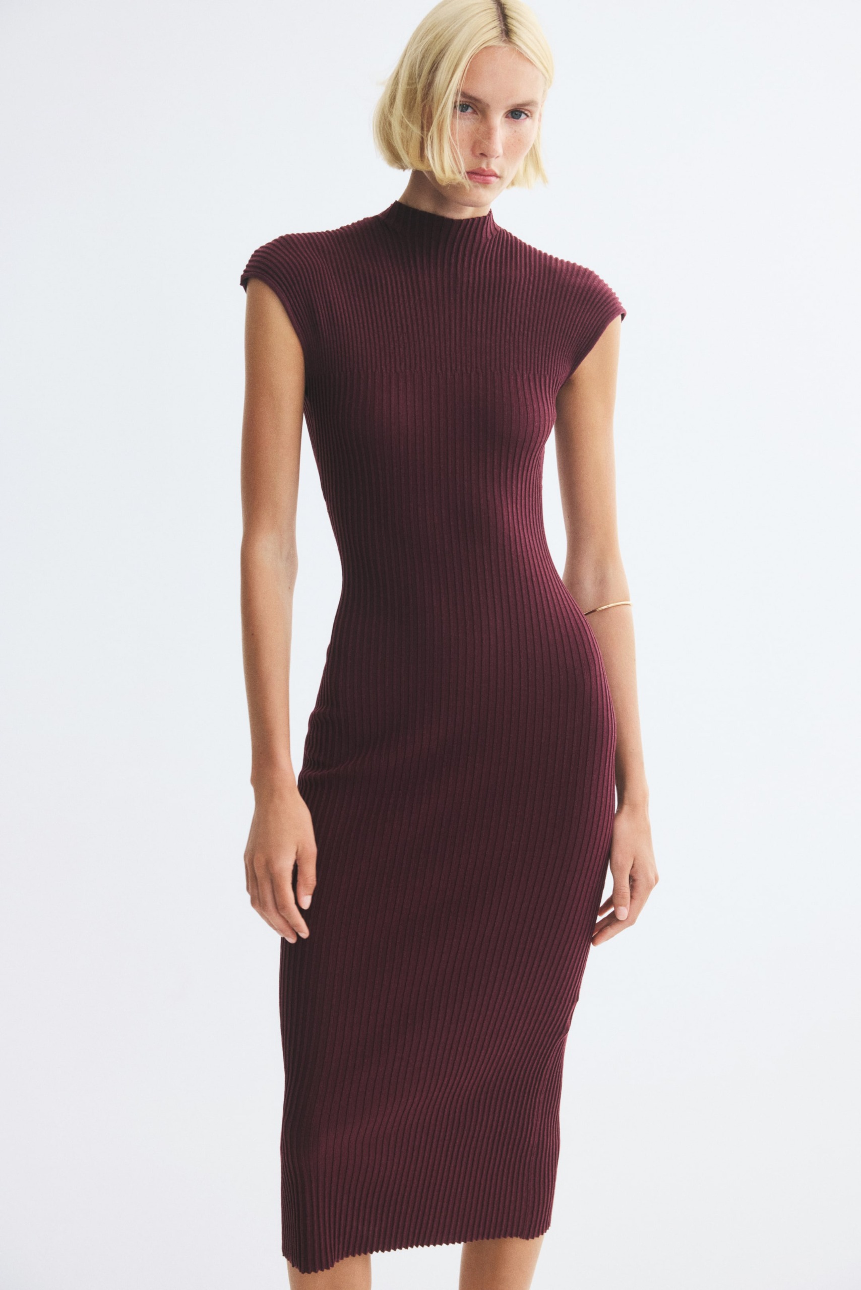 Rib-Knit Mock Turtleneck Dress