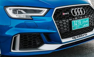 The RS3 features a singleframe grille in gloss black honeycomb