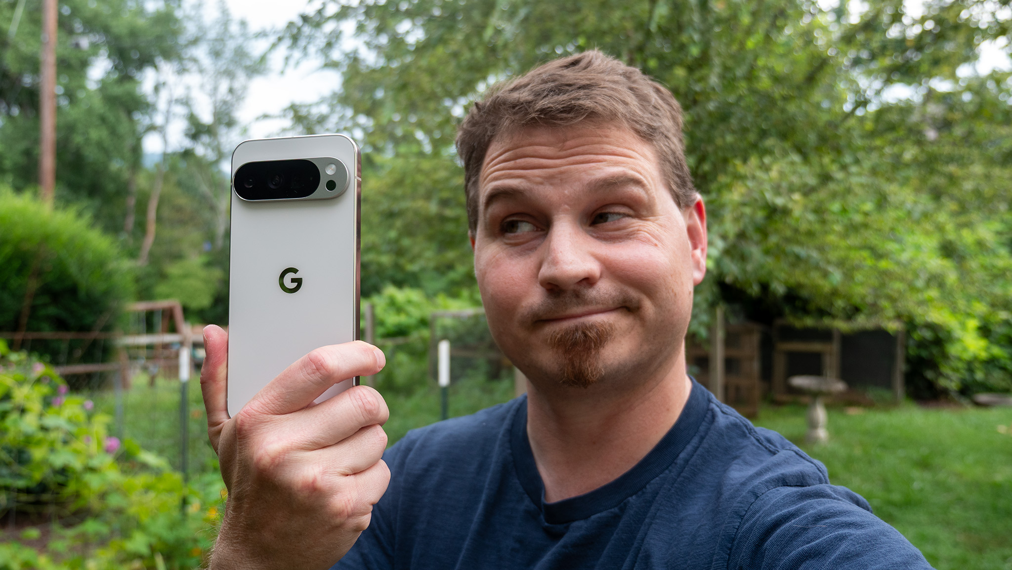 Looking at a white Google Pixel 10 Pro XL