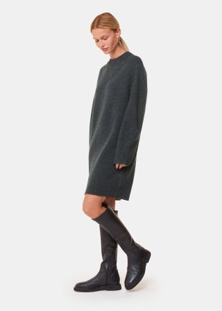 Grey Ava Round Neck Knitted Dress