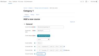 Screenshot of the Add new course web page
