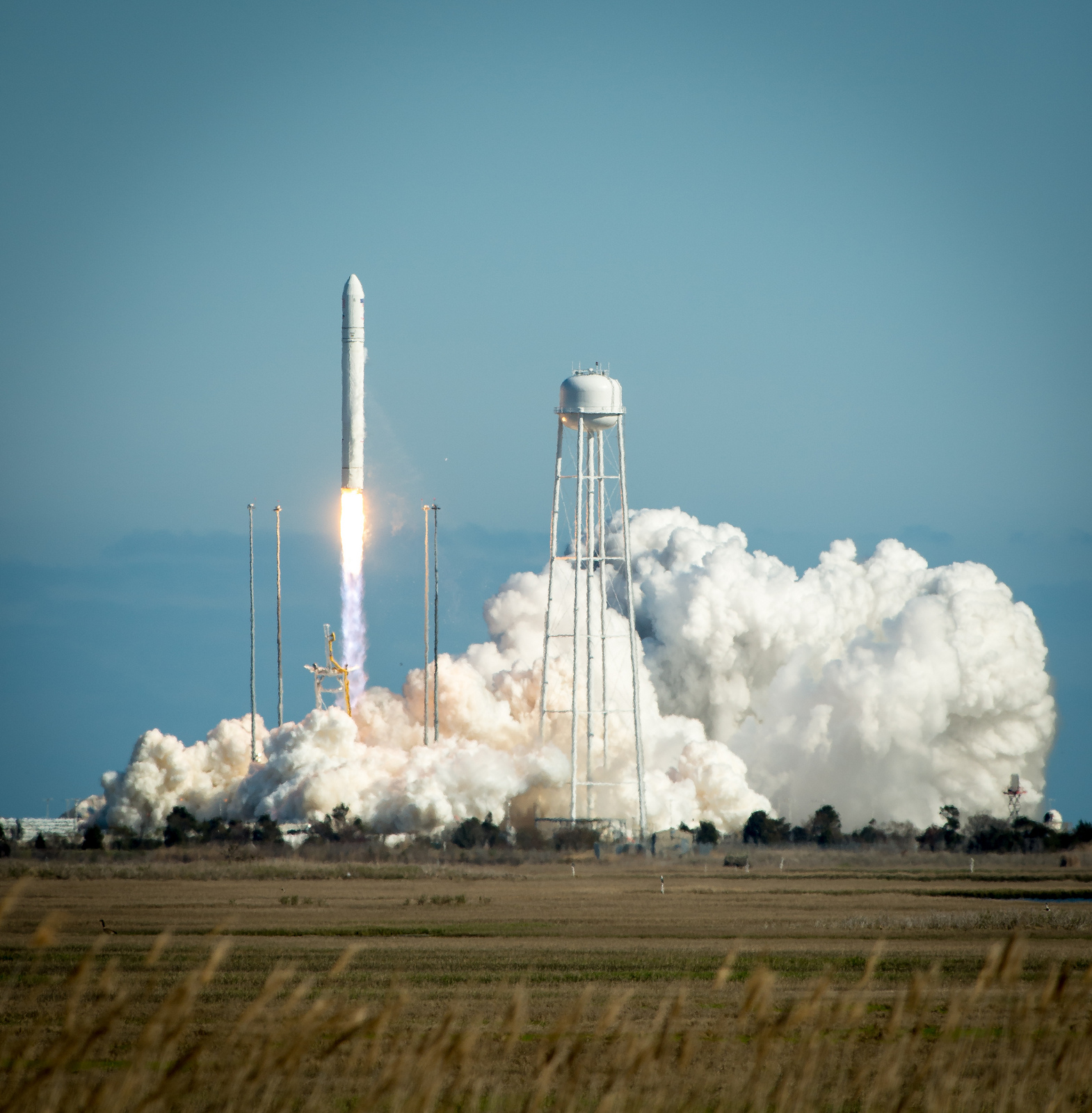 The first private Antares rocket built by Orbital Sciences Corp. launches toward space from Pad-0A of the Mid-Atlantic Regional Spaceport (MARS) at the NASA Wallops Flight Facility in Virginia, Sunday, April 21, 2013. 