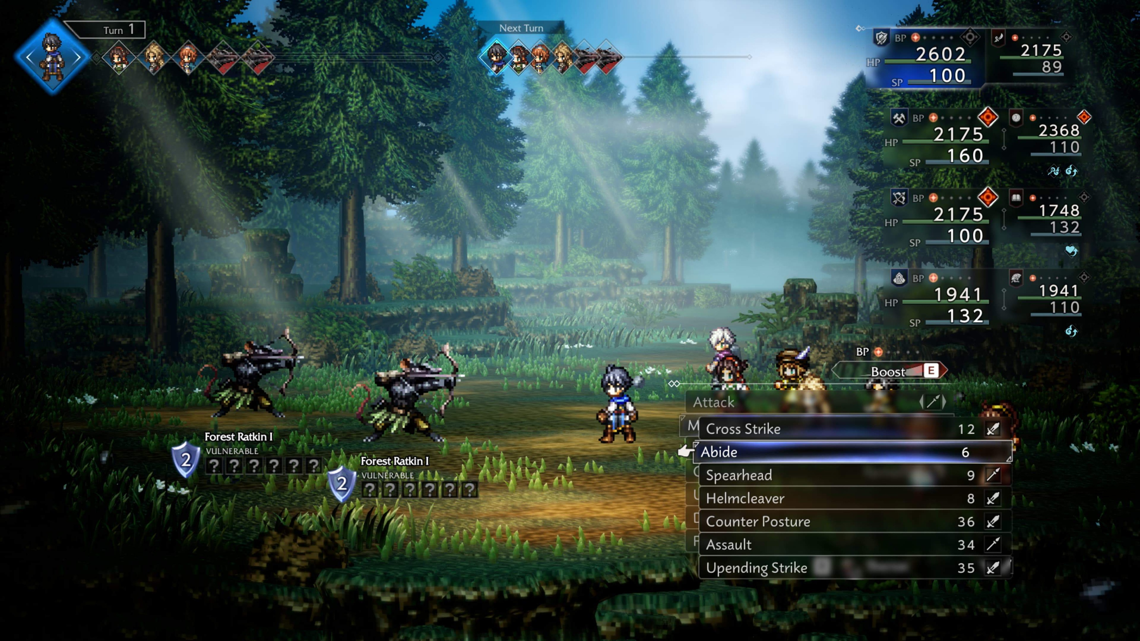 In-game screenshot of Octopath Traveler 0's turn-based combat system.