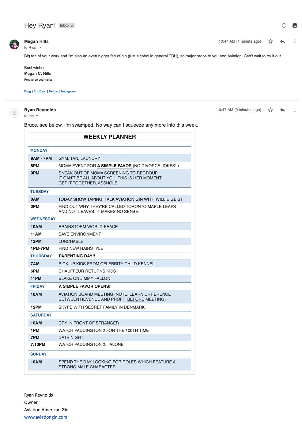 ryan reynolds out of office email