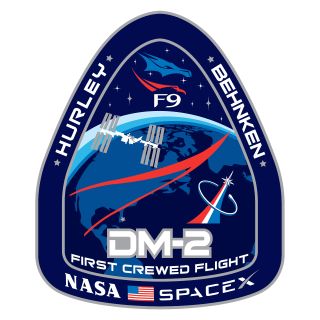 Bob Behnken's and Doug Hurley's DM-2 mission patch as designed by Hurley and his nephew, Andrew Nyberg, a graphic artist.