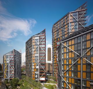 NEO Bankside buildings with clear and orange windows