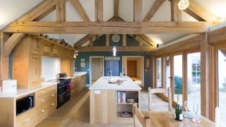 kitchen with exposed oak frame
