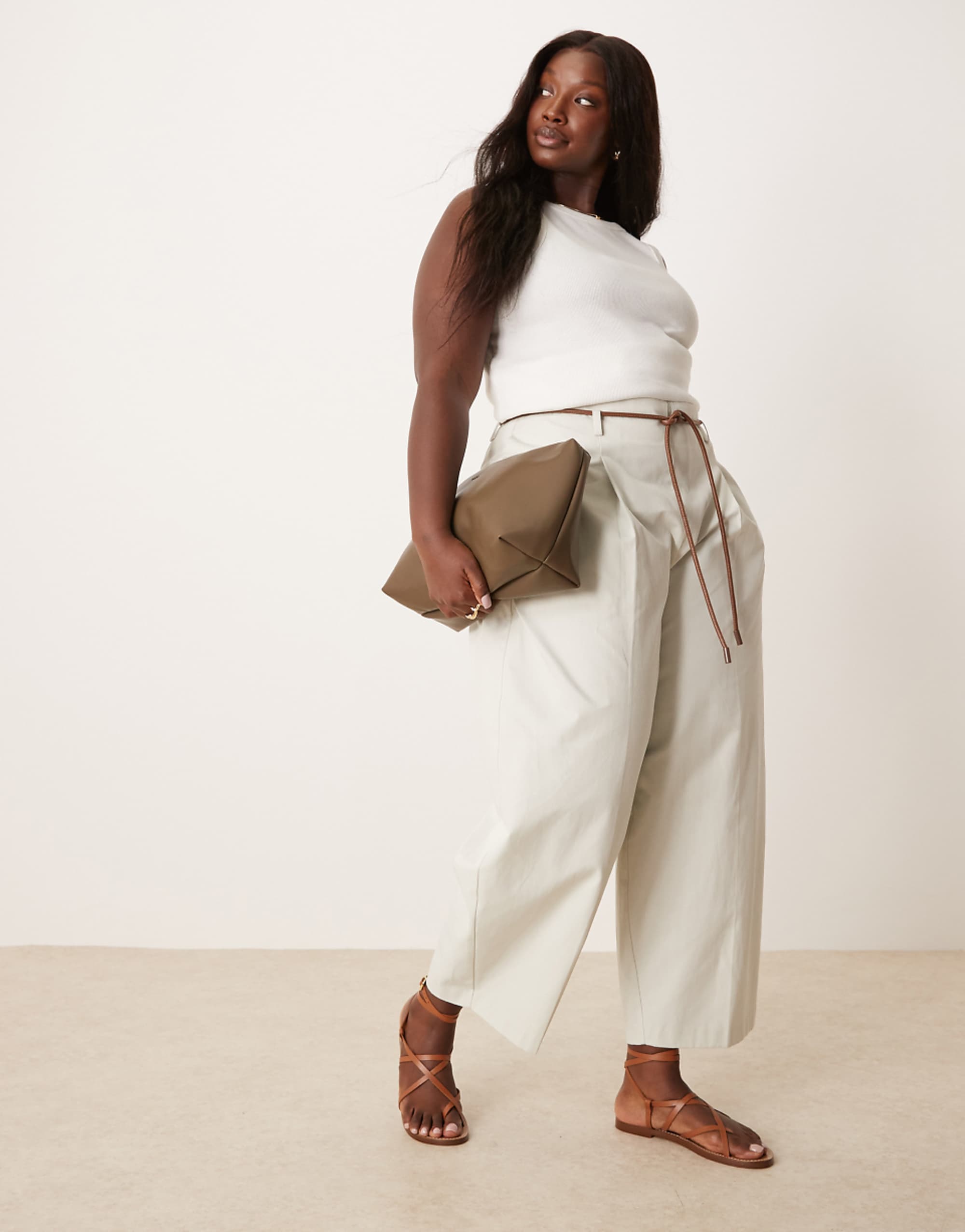 Asos Design Curve Tailored Extreme Barrel Pants With Pleat Detail in Stone