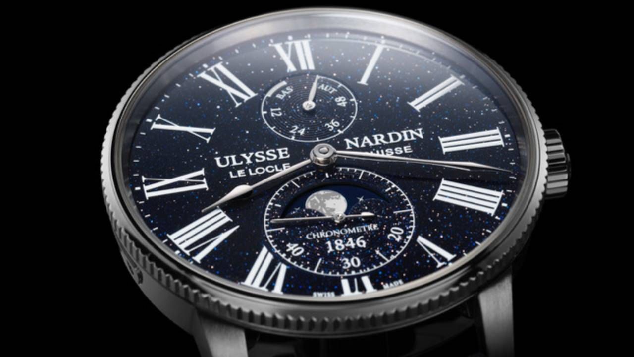 Close up of the Ulysse Nardin Marine Torpilleur Moonphase Aventurine