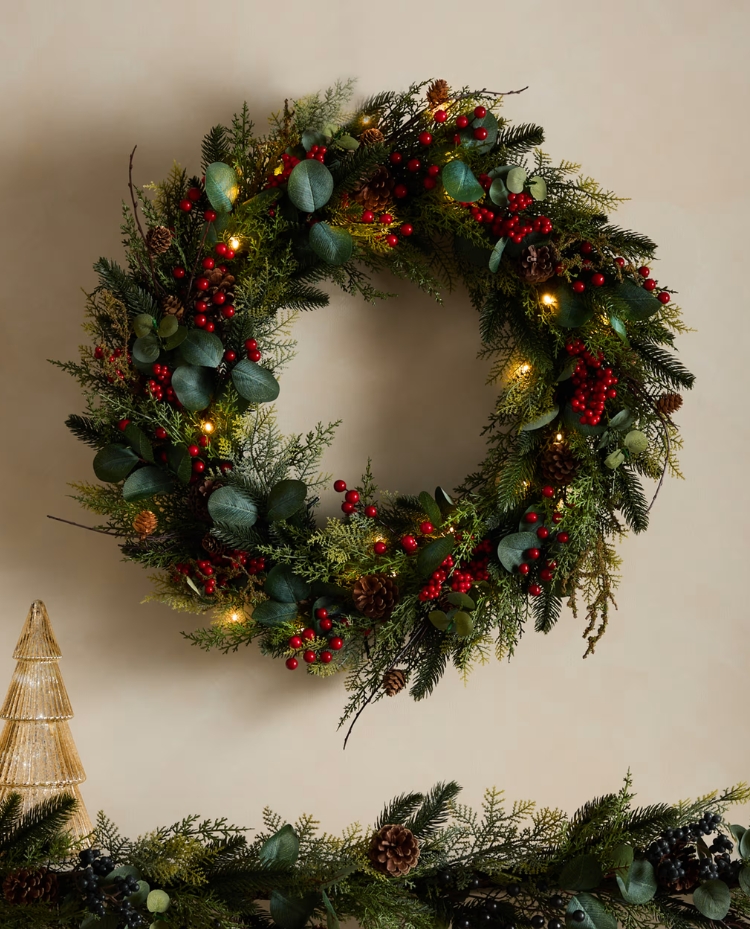 M&amp;amp;S, Pre-Lit Extra Large Red Berry Wreath