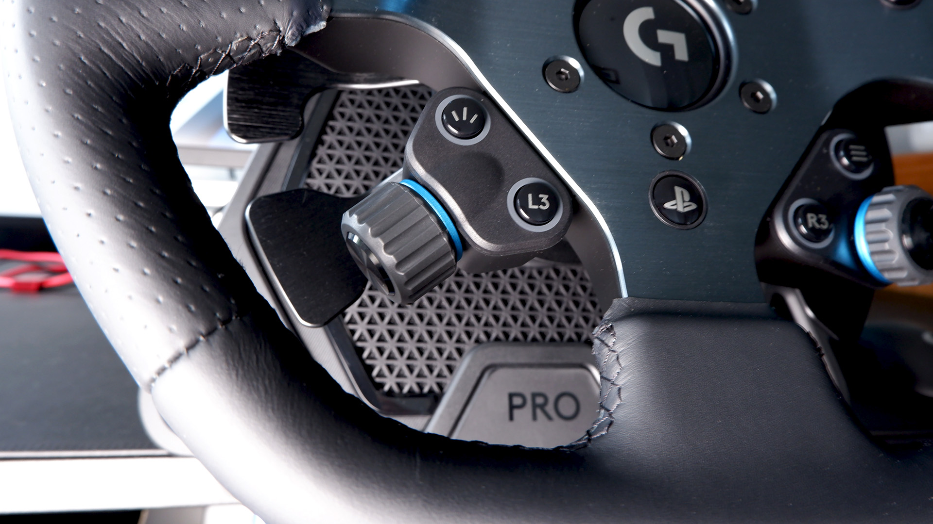 Logitech G Pro Racing Wheel and Pedals installed on a computer desk