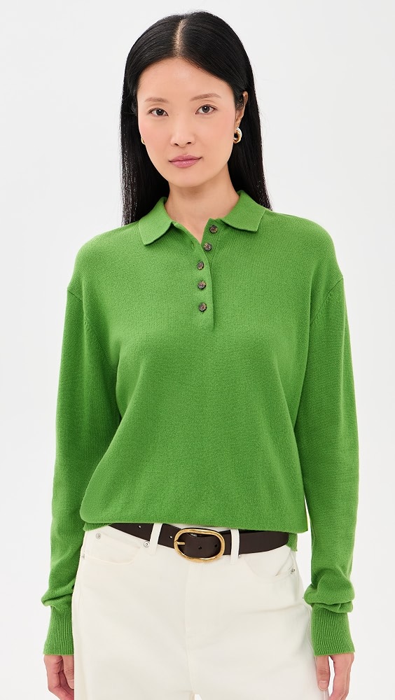 Polo Sweater in Soft Wool - Fresh Fern