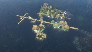 Minecraft seeds - A village connected by wooden walkways sits atop the water in an ocean