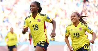 Linda Caicedo (L) of Colombia celebrates