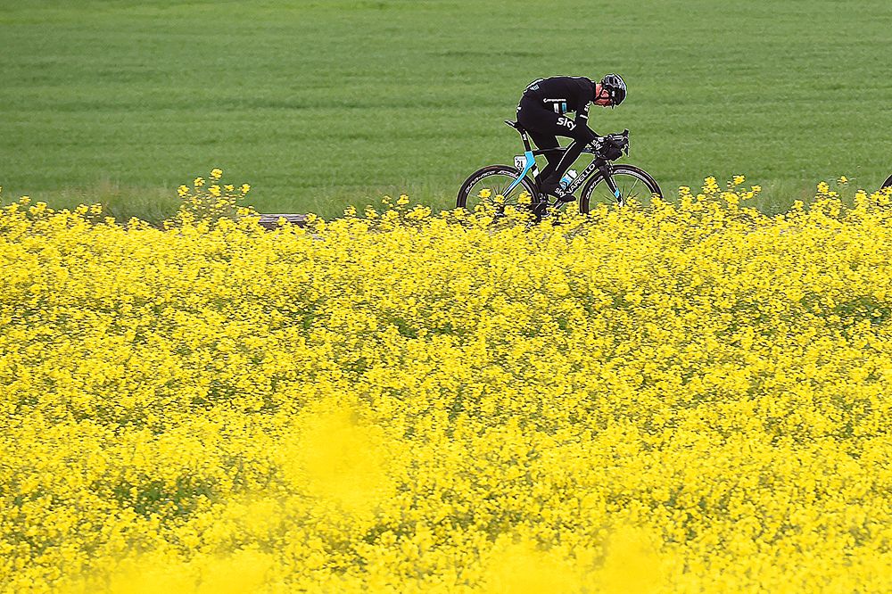Chris Froome rides in the breakaway during the final stage in Romandie.