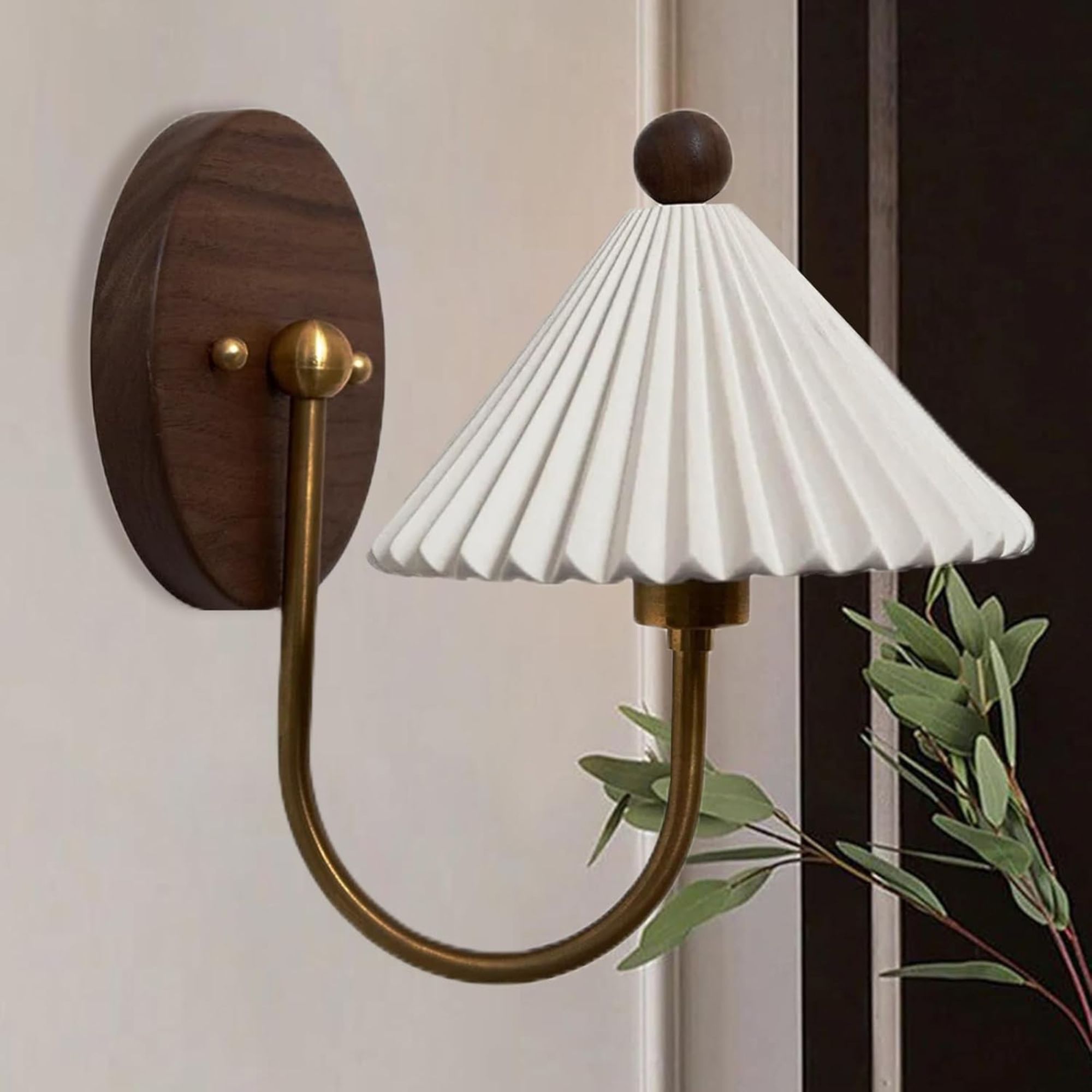 Brushed Brass Wall Sconce with Pleated Fabric Shade