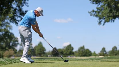 Matt Fitzpatrick hitting a drive during the 2022 BMW Championship