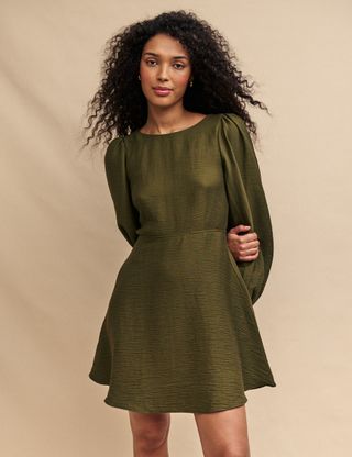 Nobody's Child + Khaki Linen-blend Balloon Sleeve Zola Mini Dress