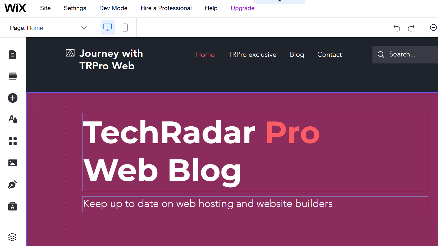 A screenshot of our TechRadar Pro blog created using Wix
