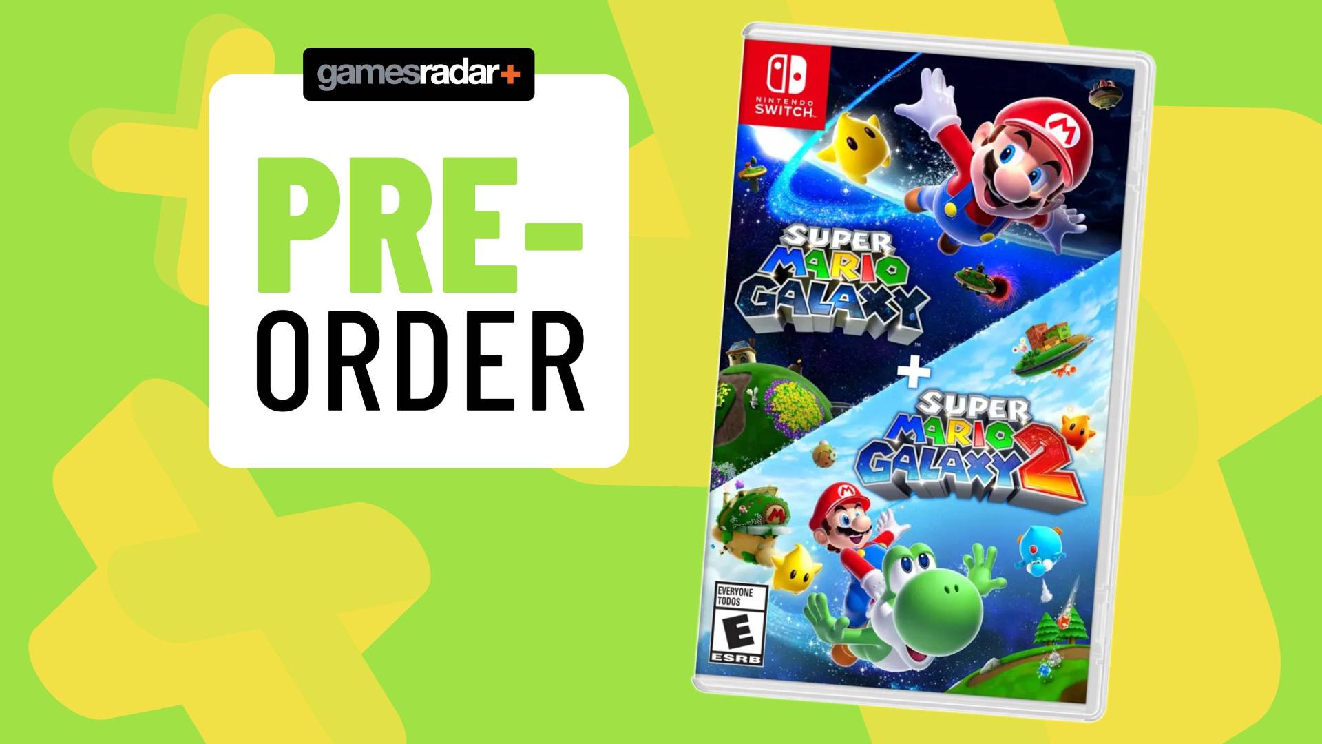 Image of the Super Mario Galaxy collection Switch box on top of a light green GamesRadar+ background.