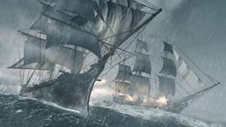 Ships fighting during a storm