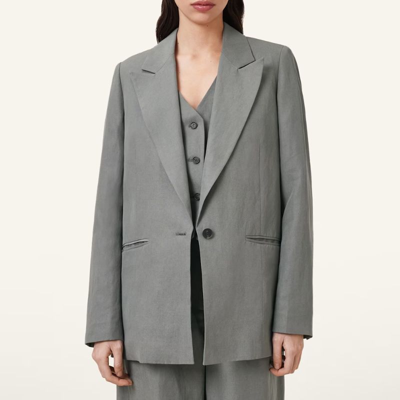 Averie Tencel Relaxed Fit Linen Blend Blazer on model 