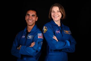 NASA astronauts Raja Chari (left) and Kayla Barron will take a 6.5-hour spacewalk outside the International Space Station on March 15, 2022.