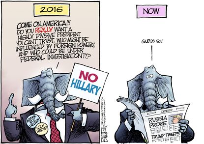 Political Cartoon U.S. GOP Trump Hillary 2016 election Russia Investigation