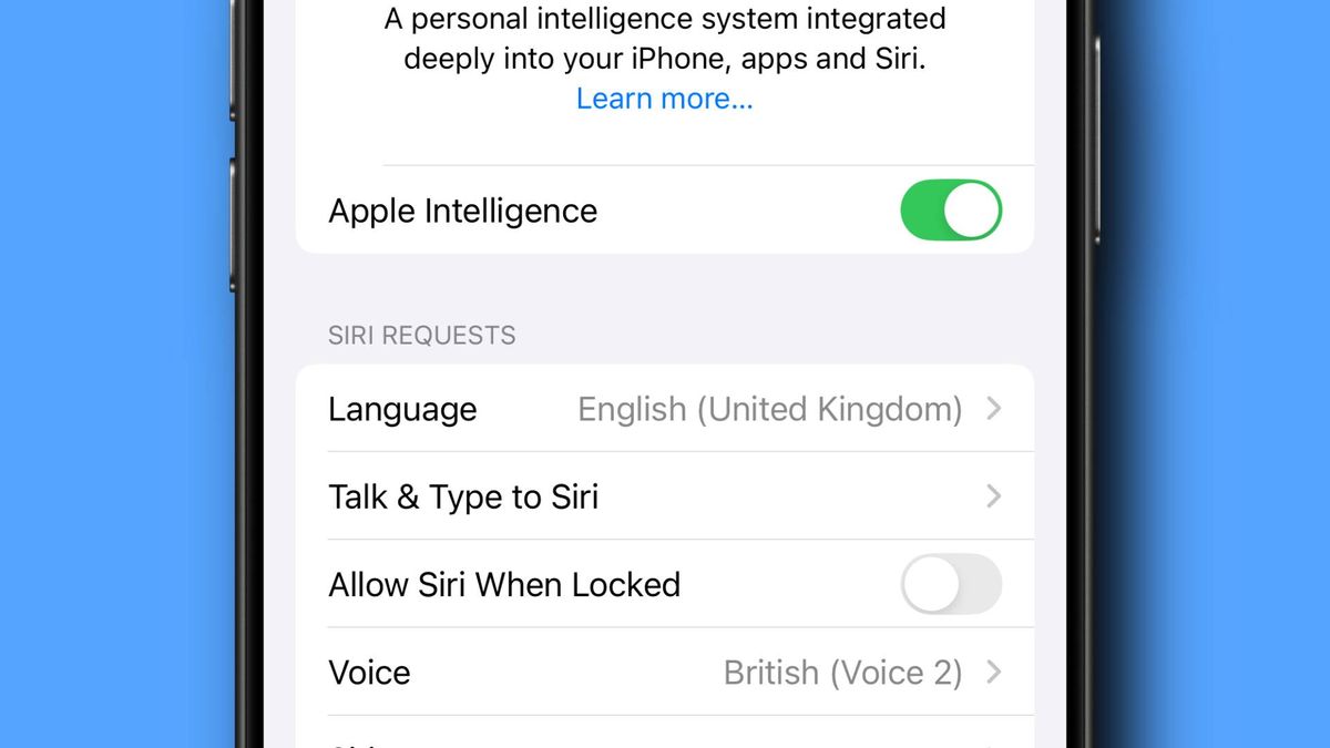 An option to change Apple Intelligence language in iOS 18.4.