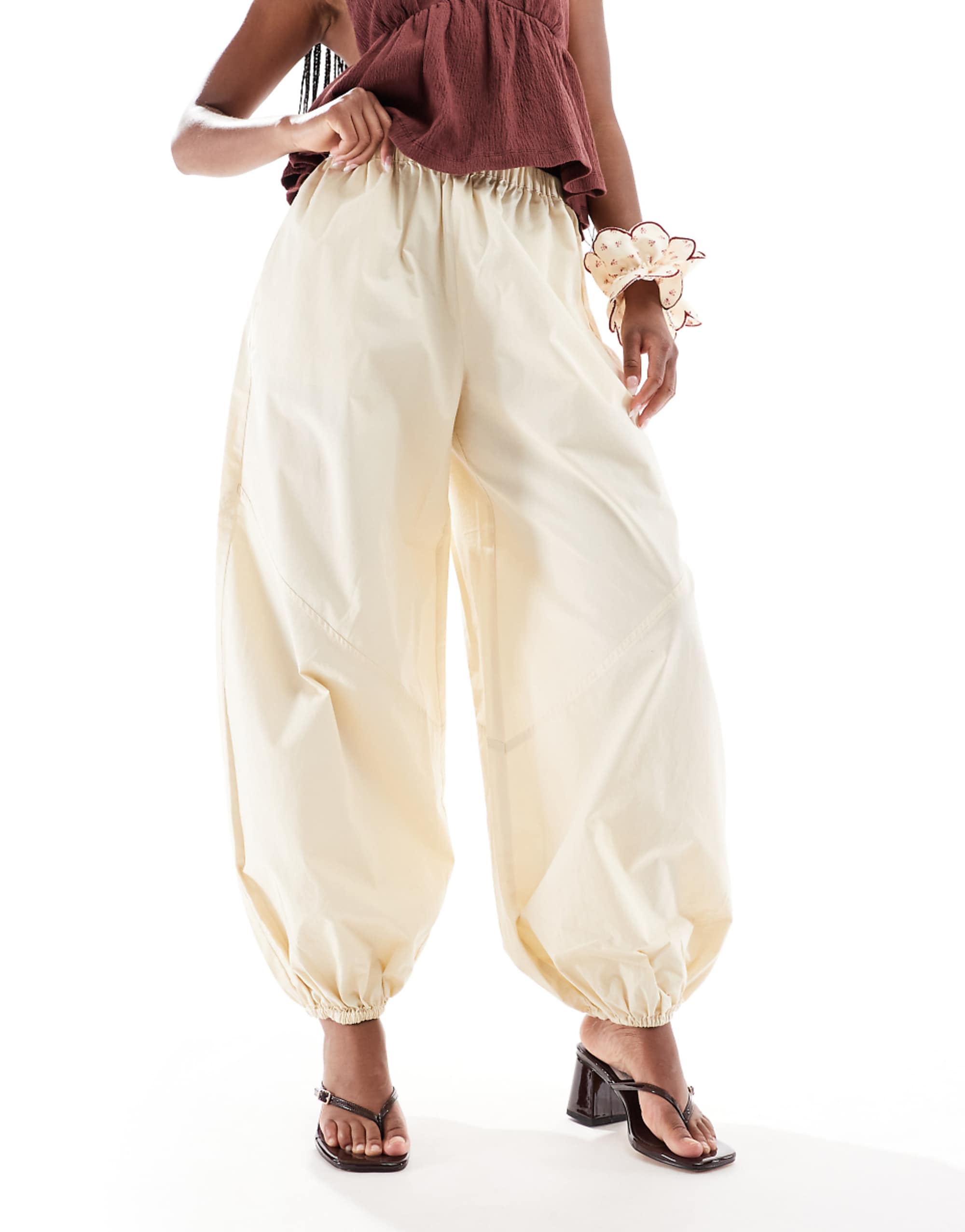 Asos Design Poplin Pull on Pants With Utility Panels in Buttermilk