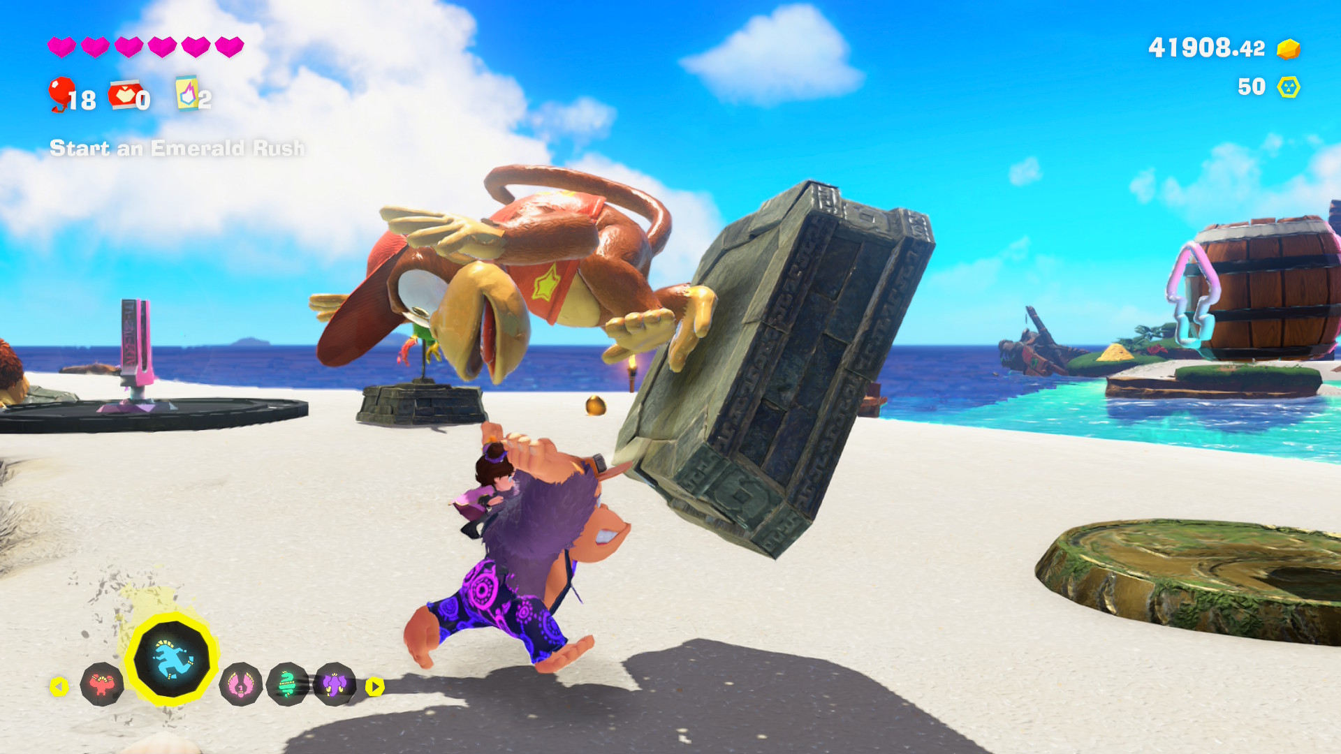 Running around with a statue in Donkey Kong Bananza.