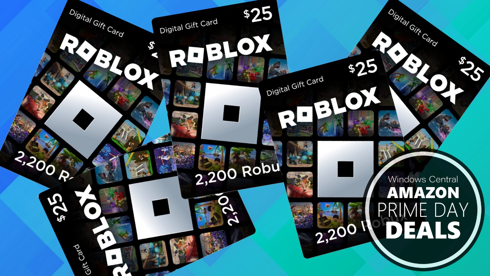 Image of Roblox Robux gift cards for Amazon Prime Day 2024.
