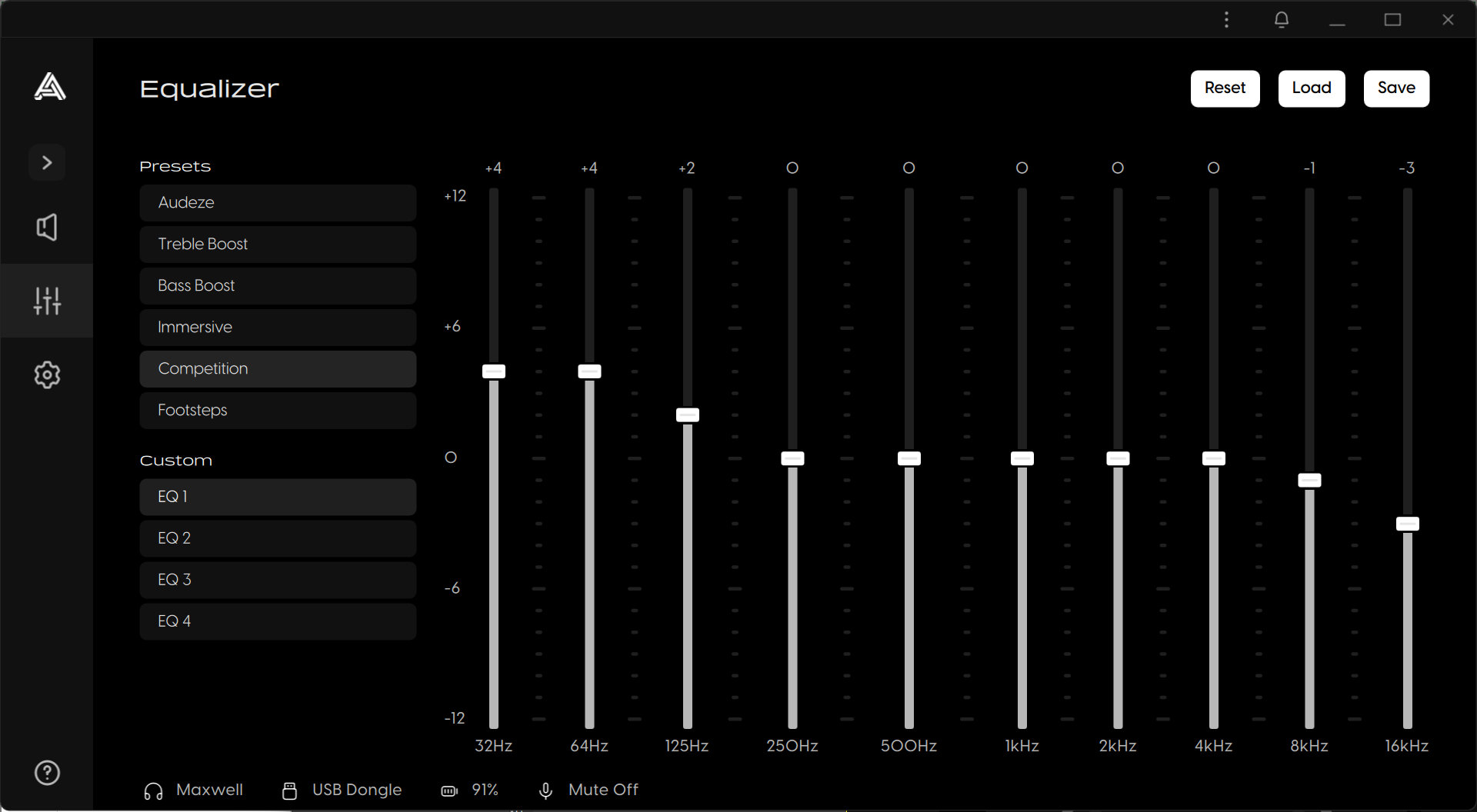 A screenshot of Audeze's 2026 Windows app for configuring its audio products