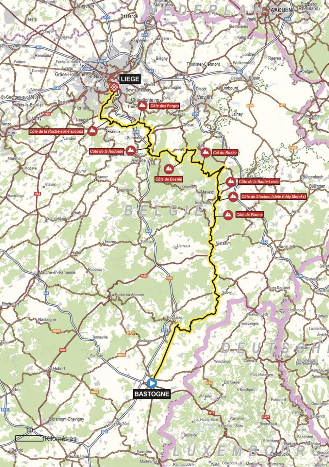 Li&egrave;ge-Bastogne-Li&egrave;ge Femmes course map 2023