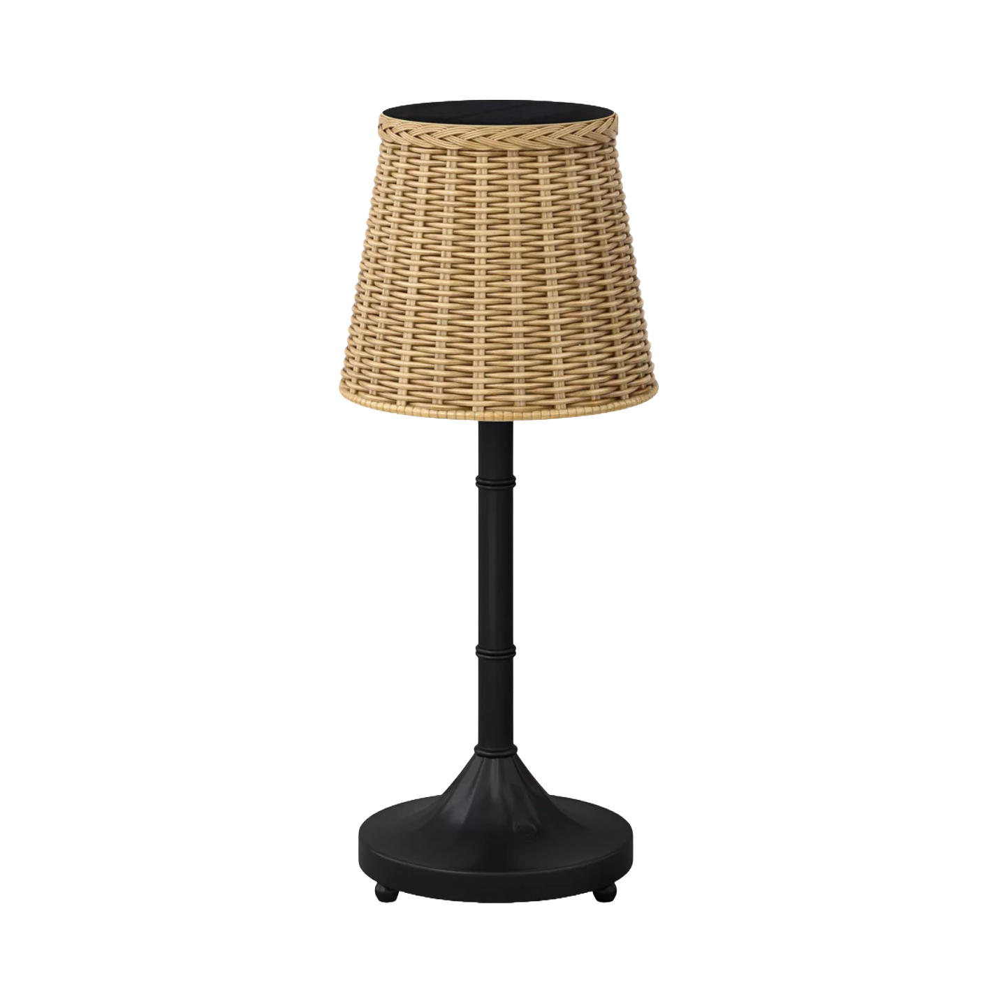 Rattan shade outdoor table lamp with black base