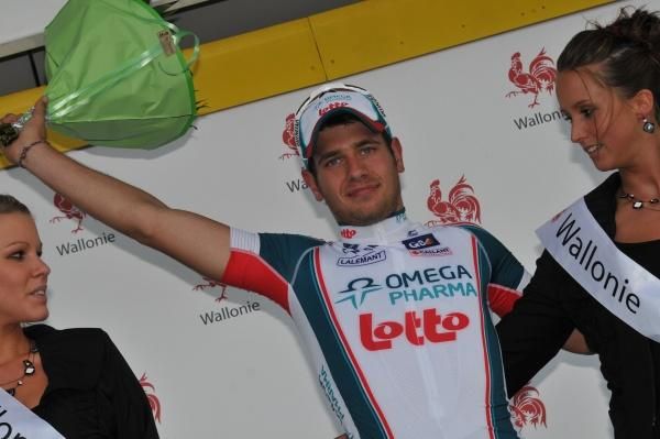 Adam Blythe (Omega Pharma - Lotto) celebrates his win in the opening stage.