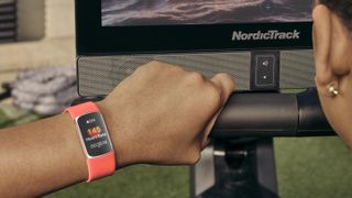 a photo of the Fitbit Charge 6 on nordictrack bike
