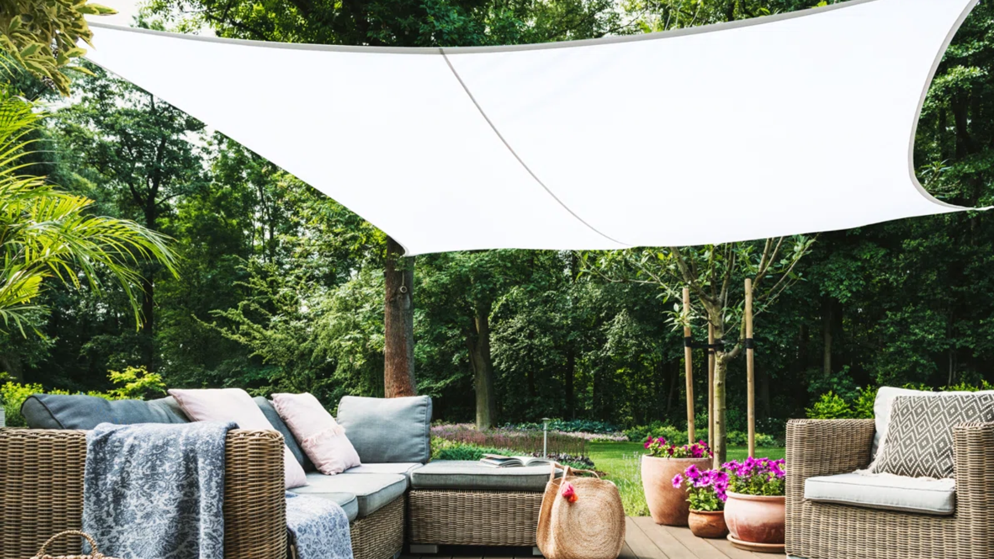 Shade sail over garden furniture