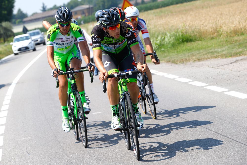 Filippo Fortin (GM Cycling) leads the break
