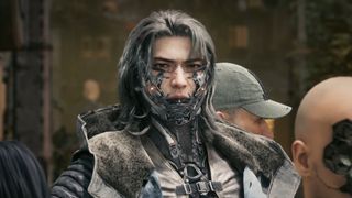 Stellar Blade: Blood Rain NPC with cybernetic throat and jaw