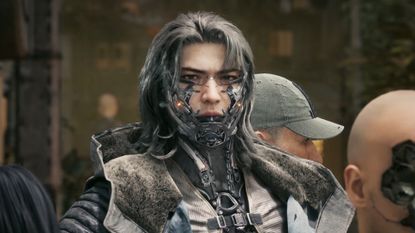 Stellar Blade: Blood Rain NPC with cybernetic throat and jaw