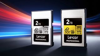 Two Lexar CFExpress Type A cards in the Gold and Silver series