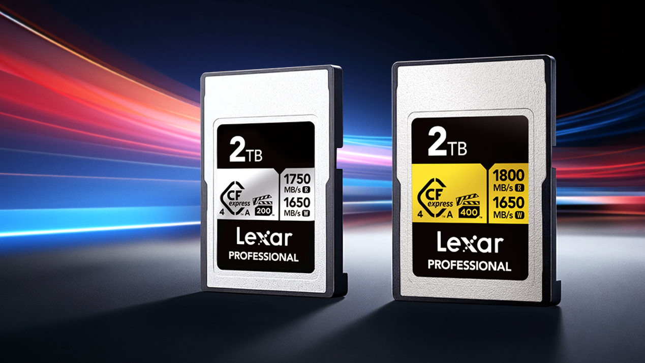 Two Lexar CFExpress Type A cards in the Gold and Silver series