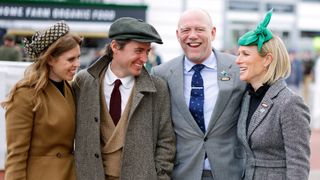 Princess Beatrice, Edoardo Mapelli Mozzi, Mike Tindall and Zara Tindall attend day 3 'St Patrick's Thursday' of the Cheltenham Festival