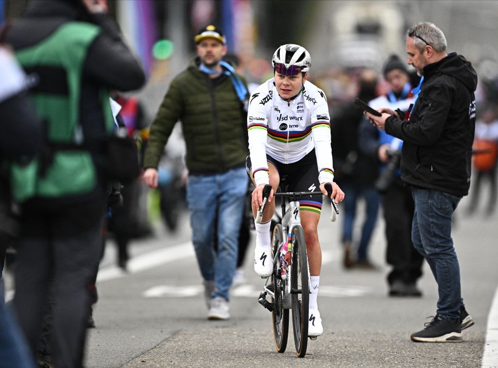Belgian Lotte Kopecky of SD Worx - Protime finishes as second in the women's one-day cycling race Omloop Het Nieuwsblad (UCI World Tour), 127,1km from Gent to Ninove, Saturday 24 February 2024.
BELGA PHOTO JASPER JACOBS (Photo by JASPER JACOBS / BELGA MAG / Belga via AFP)