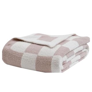 Bearberry Fuzzy Checkerboard Grid Throw Blanket Knitted Soft Cozy Warm Microfiber Blanket Decor for Couch Sofa Bed Travel Home (cream, 50''x60'')