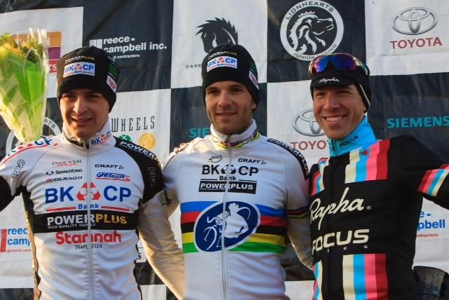 The men's podium (L-R): Wietse Bosmans, Niels Albert and Jeremy Powers