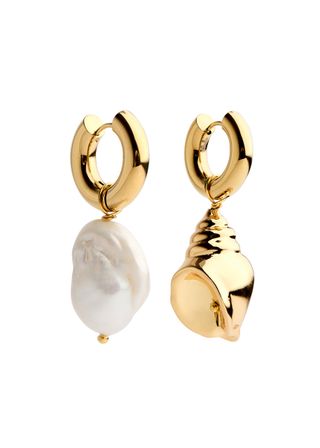 Pearl and Shell 24kt Gold-Plated Hoop Earrings