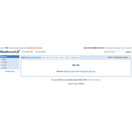 Hushmail image: The inbox interface is very clean, which makes it easy to navigate.