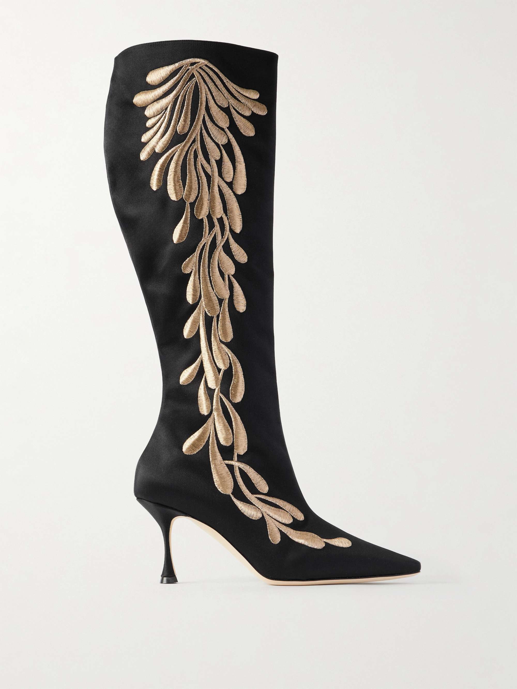 Menki 70 Embroidered Satin Knee Boots